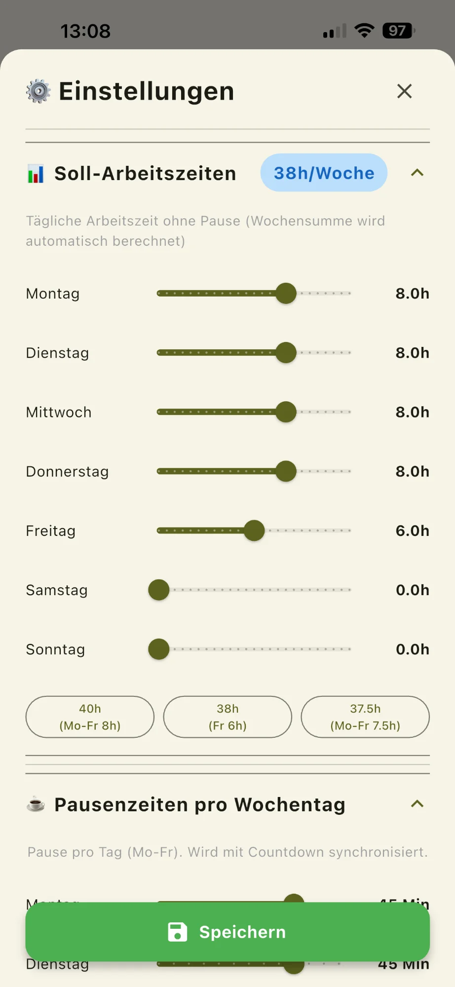 Zeitro Soll-Arbeitszeiten